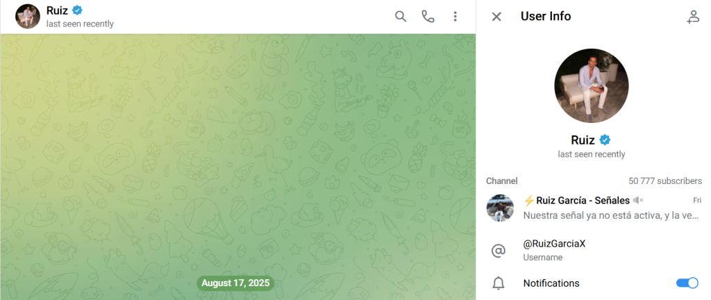 ¿Ruiz García – Señales es una estafa? Qué hay detrás del canal de Telegram @RuizGarciaX